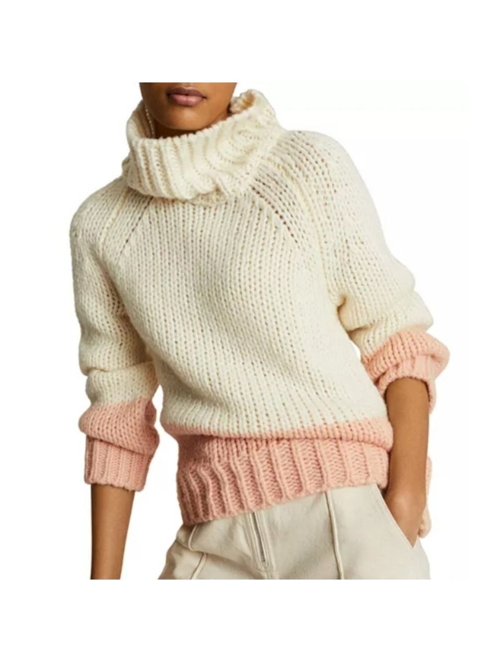 REISS Hettie Color Block Chunky Roll Neck Sweater